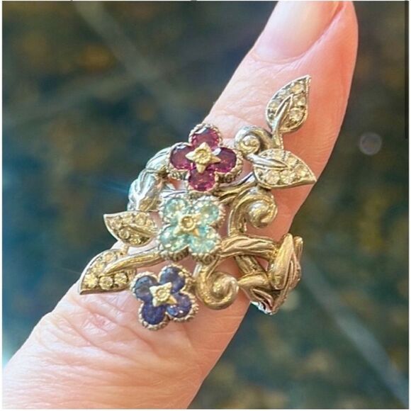 BARBARA BIXBY RING LOTUS FLOWER STATEMENT STERLING 925 RHODOLITE GEMS 7.5 EUC - Picture 1 of 16